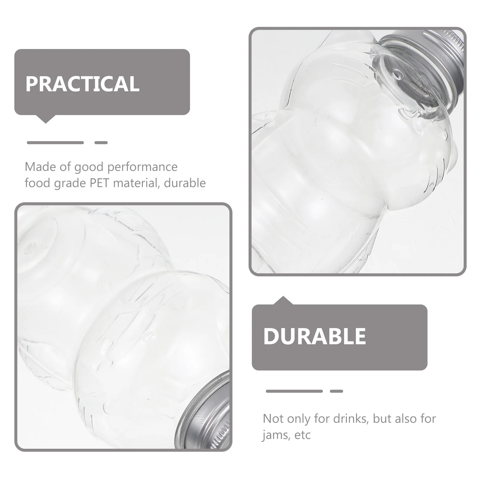 

6Pcs Transparent Plastic Juice Bottle Pet Food Grade Fruit Tea Bottle for Outdoor Drink Packing Bottles with Caps