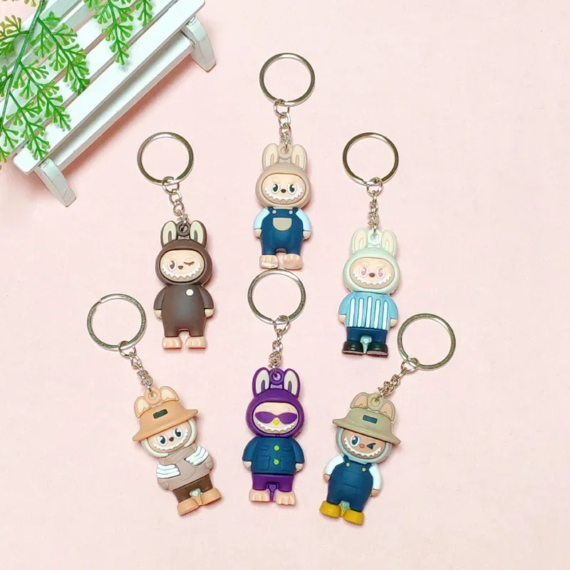 New Cartoon Peripheral Labubu Keychain Doll Ins Kawaii Car Backpack Soft Rubber Pendant Jewelry Holiday Gifts