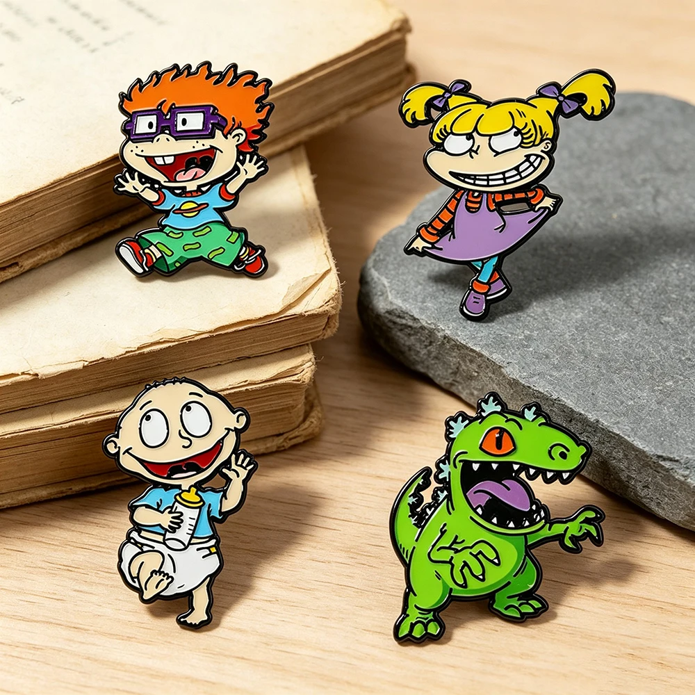 Embroidery Reddit - 4‑Piece Retro Cartoon Enamel Pins Set,