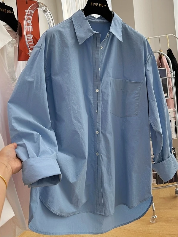 

Ele Korean Sle Women's Long Sve Pure Cotton irt Faionable Spring Season High Quali Casual Wear ape Fit