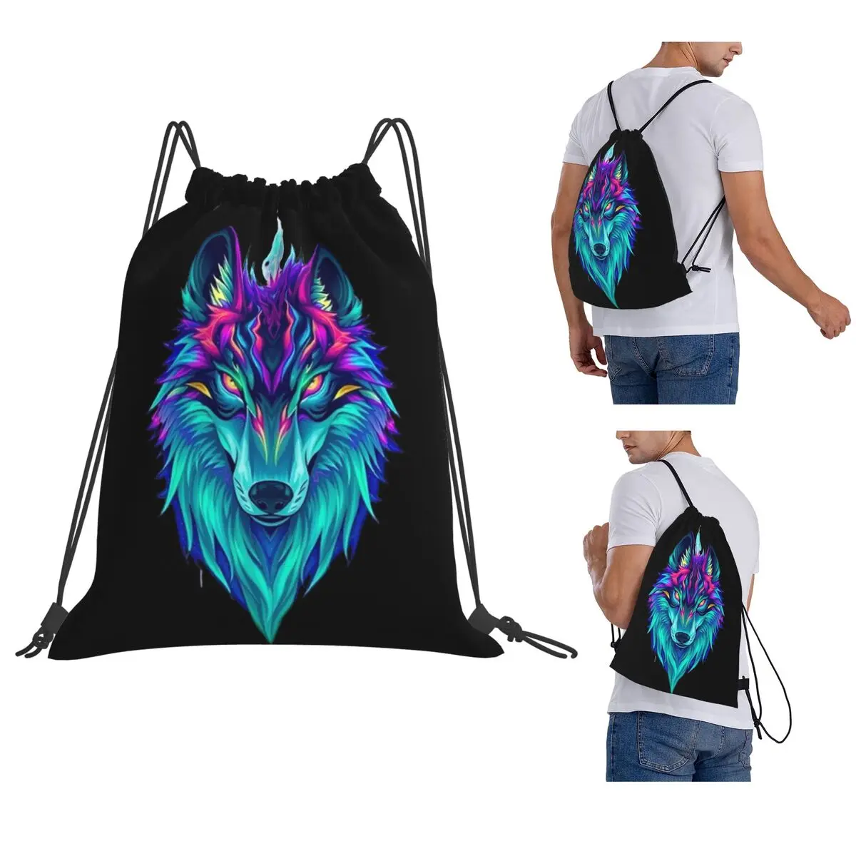 Wild Wolf Backpacks Multi-function Drawstring Bundle Pocket Shoes Bag Book Bags for Travel School