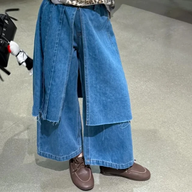 

Girl Pants 2025 Autumn New Children's Clothing Korean Style Girl Baby Fashion Fake Two Jeans Skirt Pants Casual Simple Daily