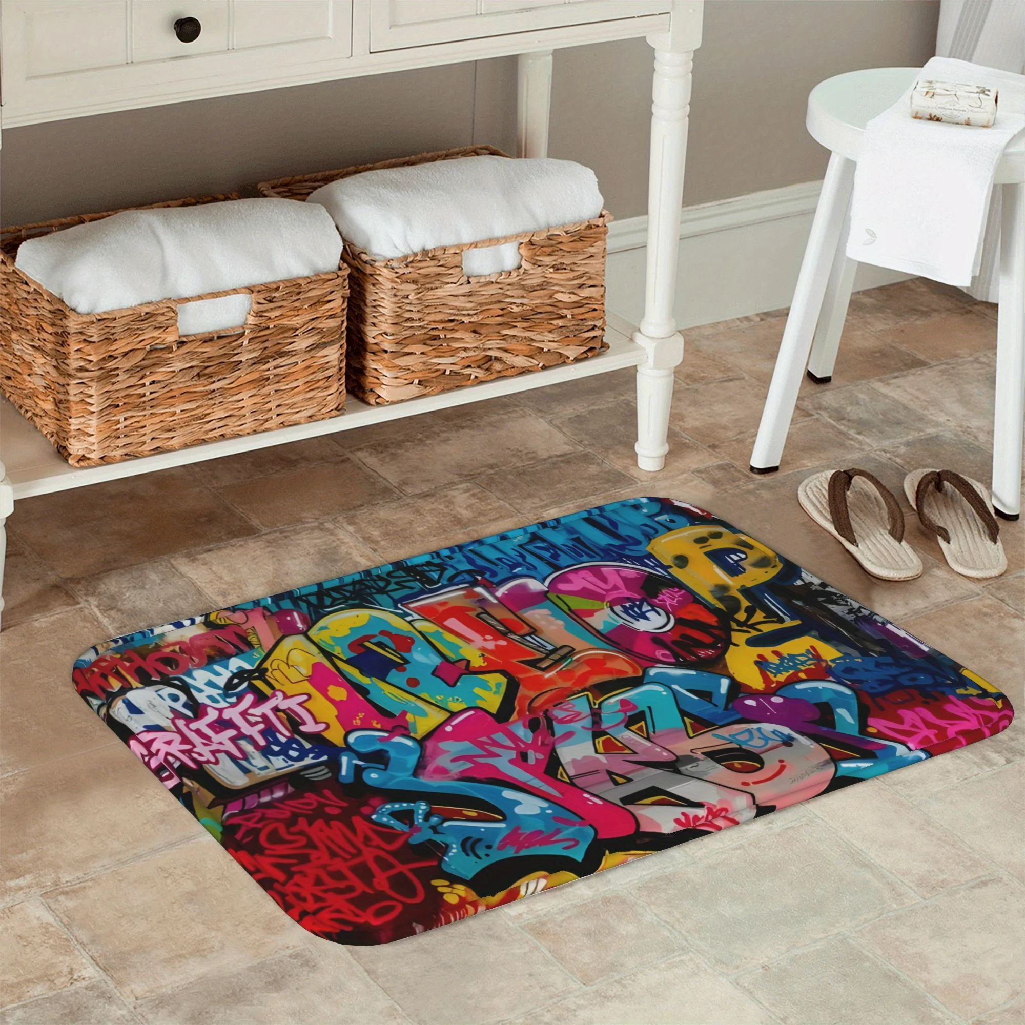 Vibrant Graffiti Art Doormat - High-Quality Non-Slip Mat, Bold Urban Design for Street Art Lovers and Modern Home Decor Ideas