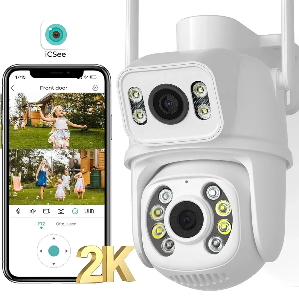 Wireless PTZ Dual Lens Security Camera Outdoor 2.4G WiFi Camera Pan Tilt Auto Tracking Human Detect Surveillance Cameras iCSee