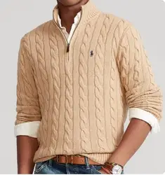 2025 Maglione ricamato da uomo Autunno e inverno Colletto alla coreana Mezza cerniera alta Torsioni di pasta fritta Maglieria Abbigliamento da uomo d'affari