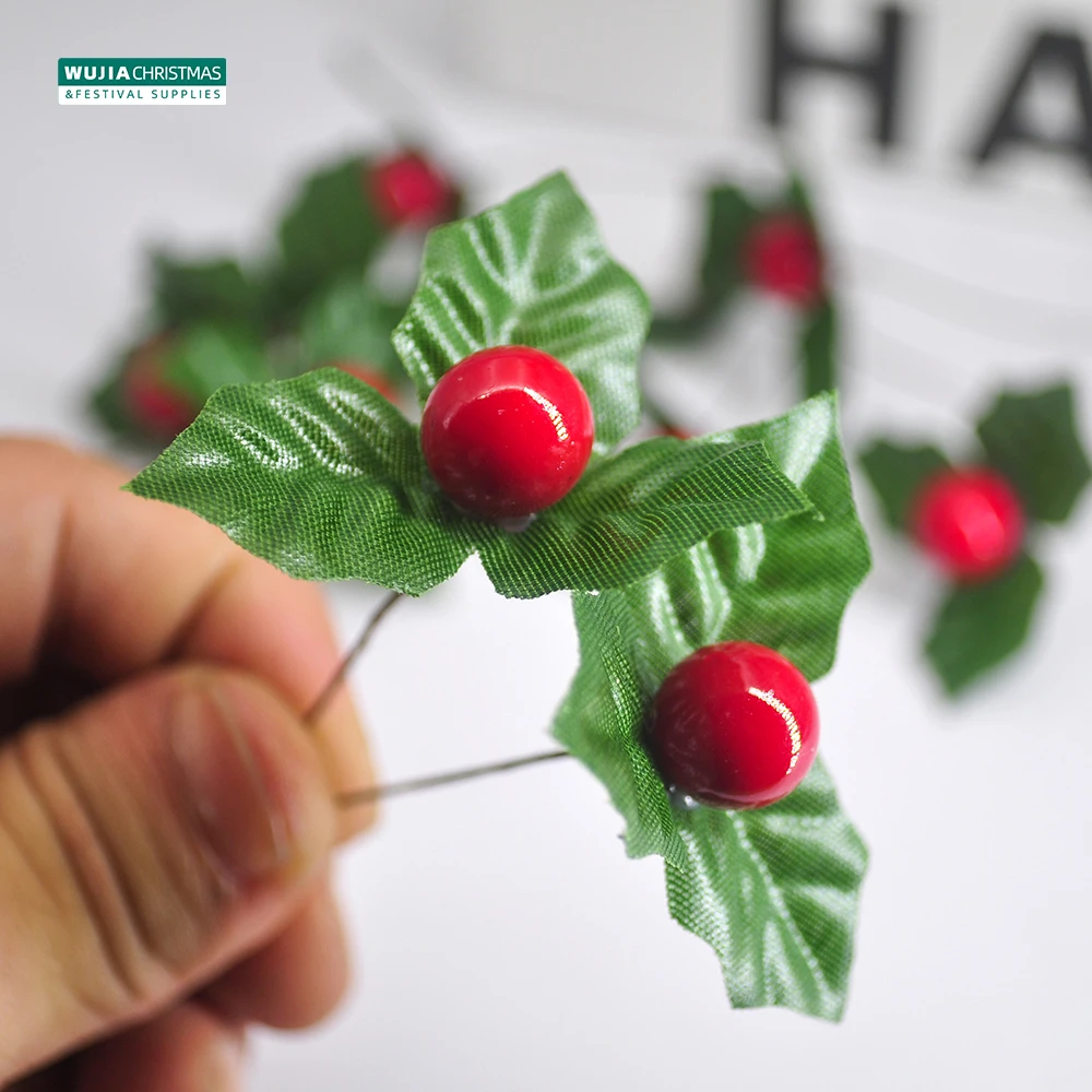 24 Stücke Weihnachten Stechpalmen Blätter Künstliche Kleine Beeren DIY Kranz Blumen Arrangement Hochzeit Party Für Neujahr Geschenke Wohnkultur – Detail 5