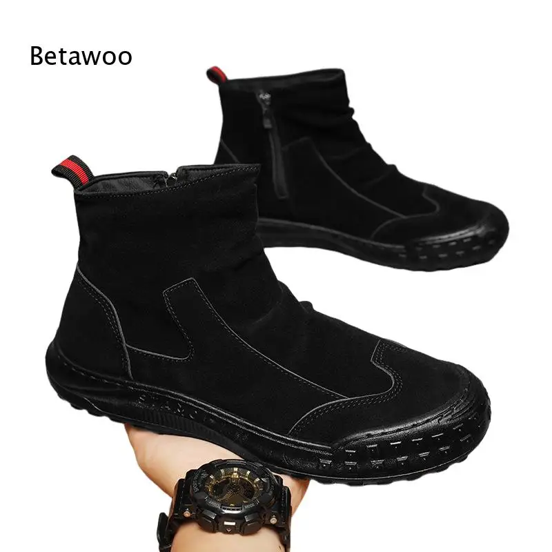 Slip-On Side-Zipper Soft-Leather Versatile Daily-Wear Commute Boots