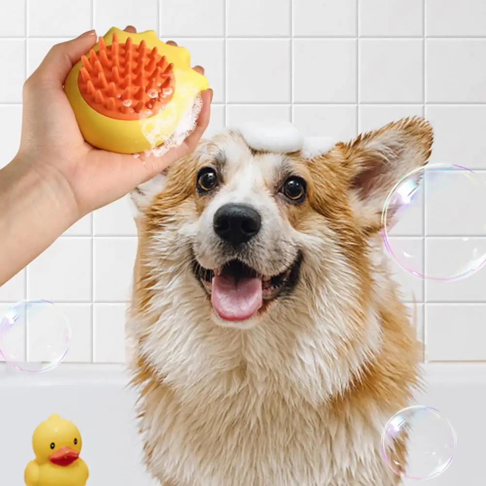 Pet Bath Brush Gloves with Shampoo Dispenser Massaging Silicone Grooming Tool Comfortable Bathing Pet Brush