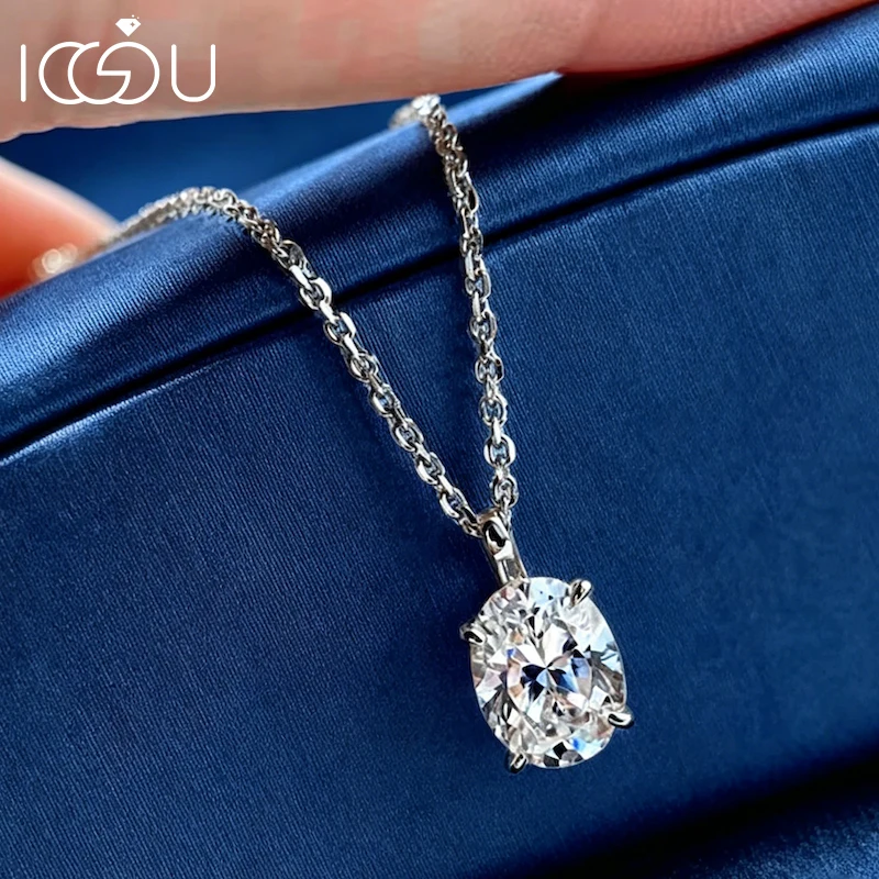 IOGOU 7x9mm Oval Cut Moissanite Solitaire Necklace for Women 2CT D-Color Lab Imitation Diamond Pendant Necklace Jewelry Gifts