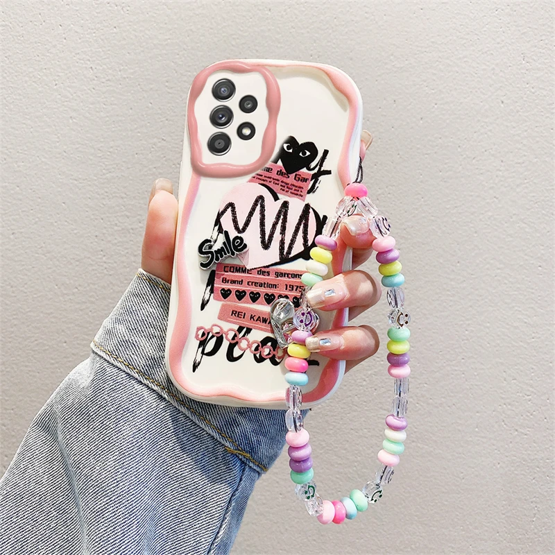 

3D Cartoon Heart Wrist Chain Strap Phone Case For Oppo F21 F19 F23 F17 F11 F9 K7X K9X K10 A1 Pro A2X Butterfly Cream Cover