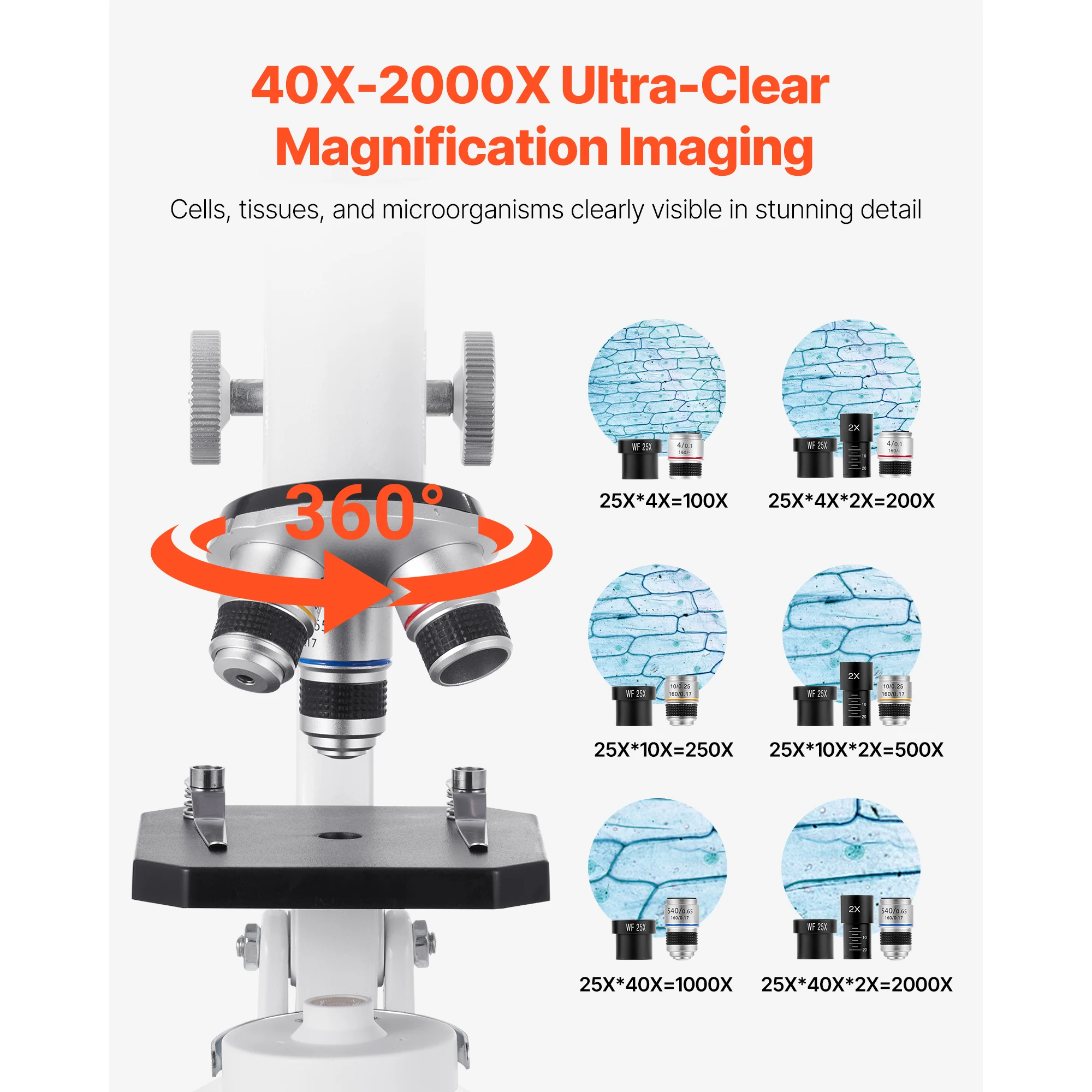 SucceBuy Microscope for Kids Adults 40X-2000XProfessional Compound Microscope Mobile Phone Adapter with LED Light for Laboratory