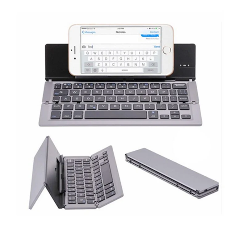 58 Keys Foldable Bluetooth-compatible Keyboard Universal for Computer Tablet Bracket Phone Stand Wireless Metal Keyobard