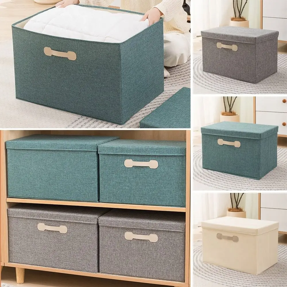 

New Washable Storage Box Cotton Linen Fabric Folding Foldable Bins With Lid Wardrobe Organizer Box