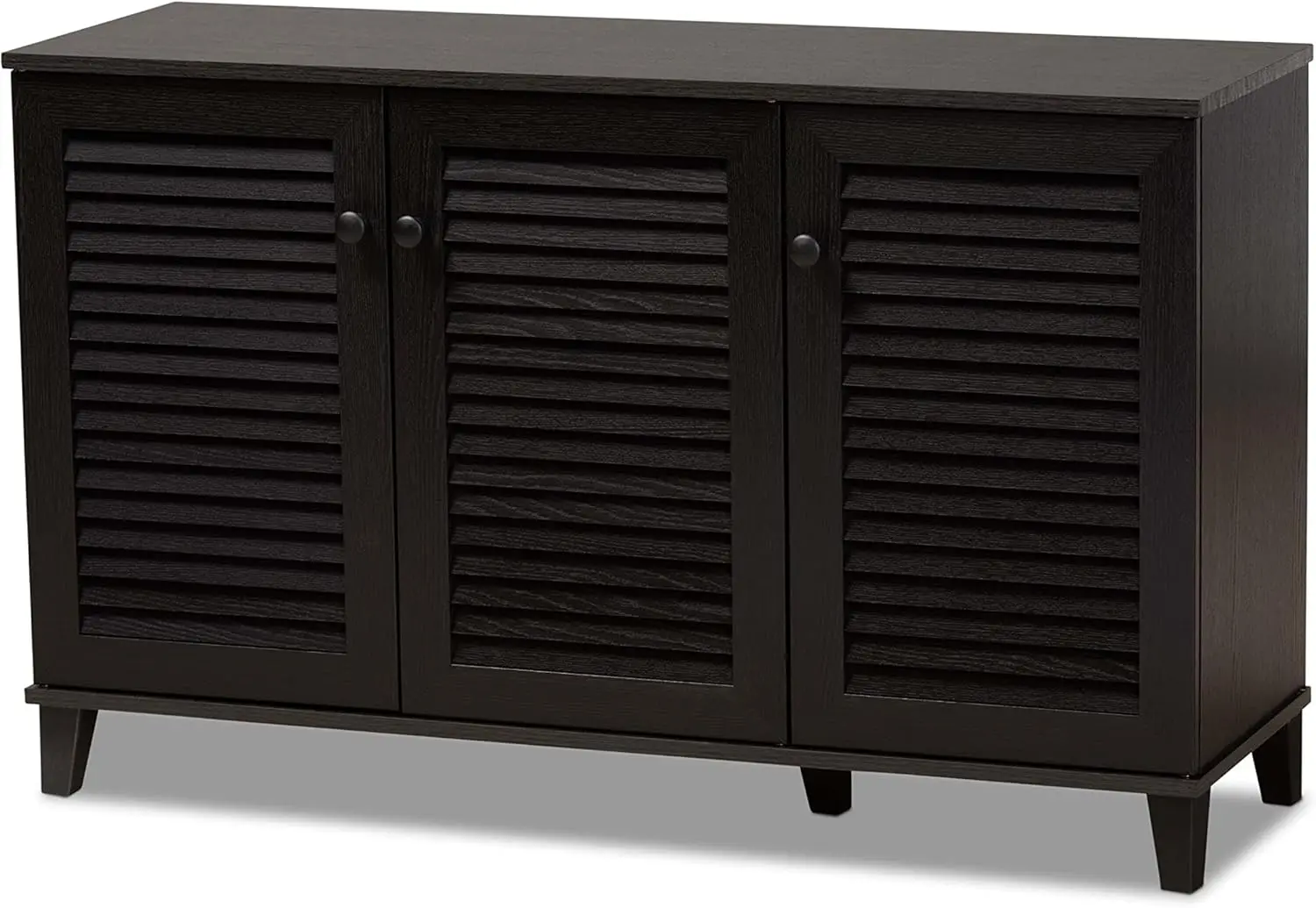 

Shoe Cabinet, Engineered Wood and MDF, Espresso Finish, 27.5" H x 44.5" W x 14.63" D, 5 Fixed Shelves and Top Drawer, C
