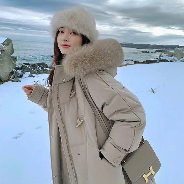 

Winter Down Jacket Parkas Women Coat Fox Fur Collar Hooded Overcoat Female Thick Warm Long Puffer Parka Outwear R475