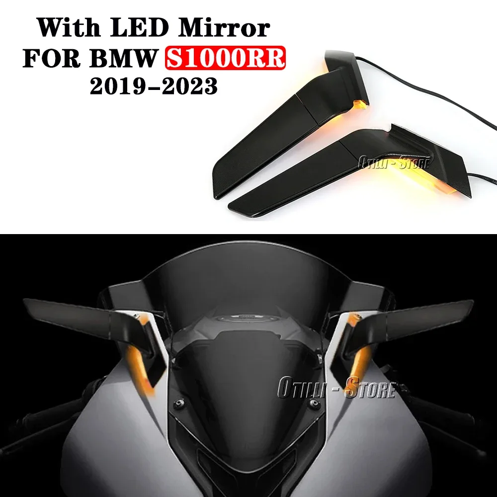 Motorcycle With LED Turn Signal Side Rearview Mirrors For BMW S1000RR S1000 RR 2019-2023 Invisible Sports Rearview Mirror