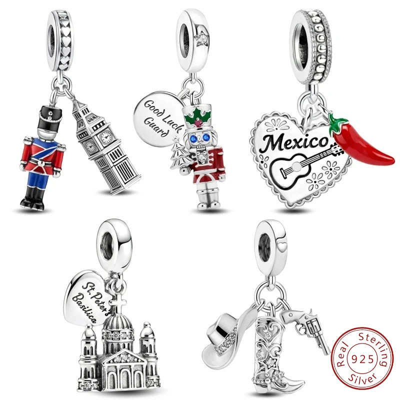 Image of 925 Sterling Silber Exquisiter Cowboy-Schloss-Wächter-Soldaten-Anhänger für Armbänder DIY Hochwertiger Damenschmuck