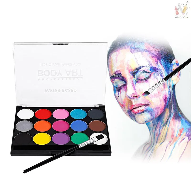 15 Colors Face Painting Body Makeup Non Toxic Safe Water Paint Oil With Brush Christmas Halloween Party Tools