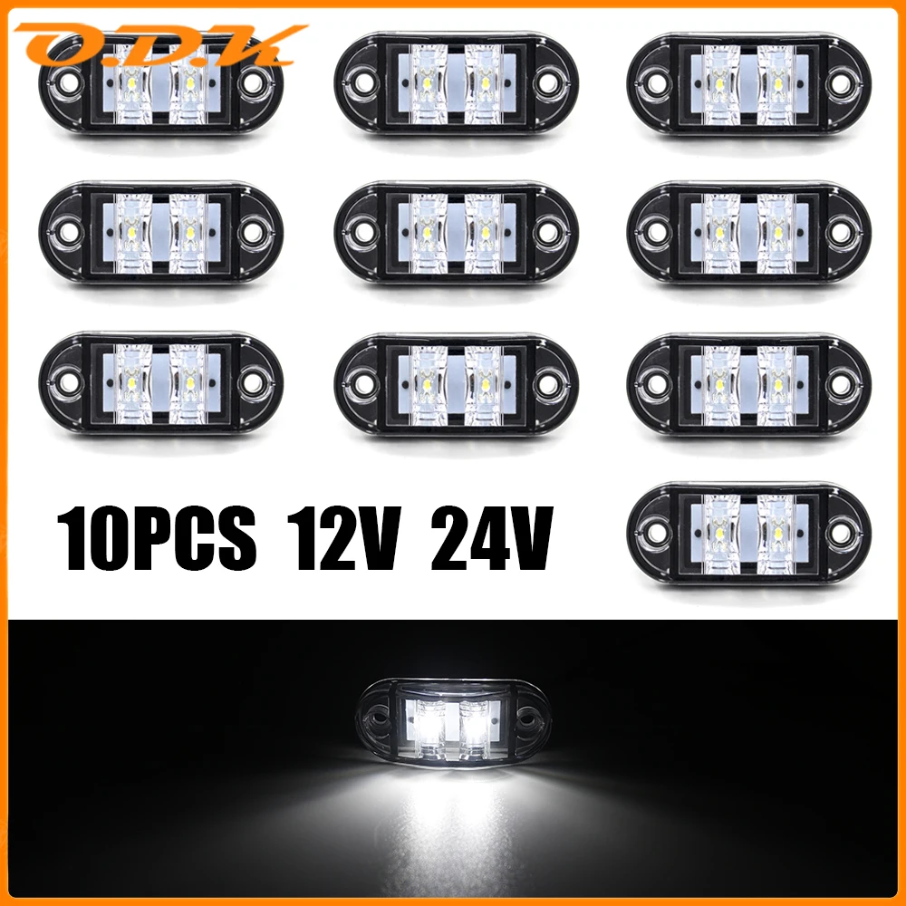 

10Pcs 12V 24V 2 LED External Side Marker Warning Diode Light Oval Clearance Indicator Tail Lamp Car Trailer Truck Lorry Caravan