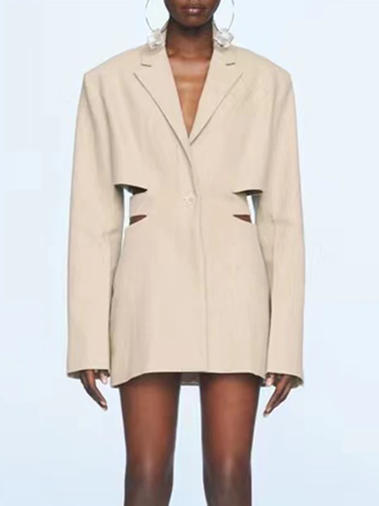 VGH-Blazer monochrome pour femme, col cranté, manches longues, bouton unique découpé, vêtements féminins combinés, mode printemps, nouveau, 2024