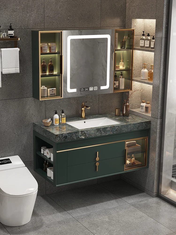 Stone Plate Bathroom Cabinet Combination Toilet Extension Hand Washing Face Washing Whole Washbin Washstand Smart Mirror Cabinet