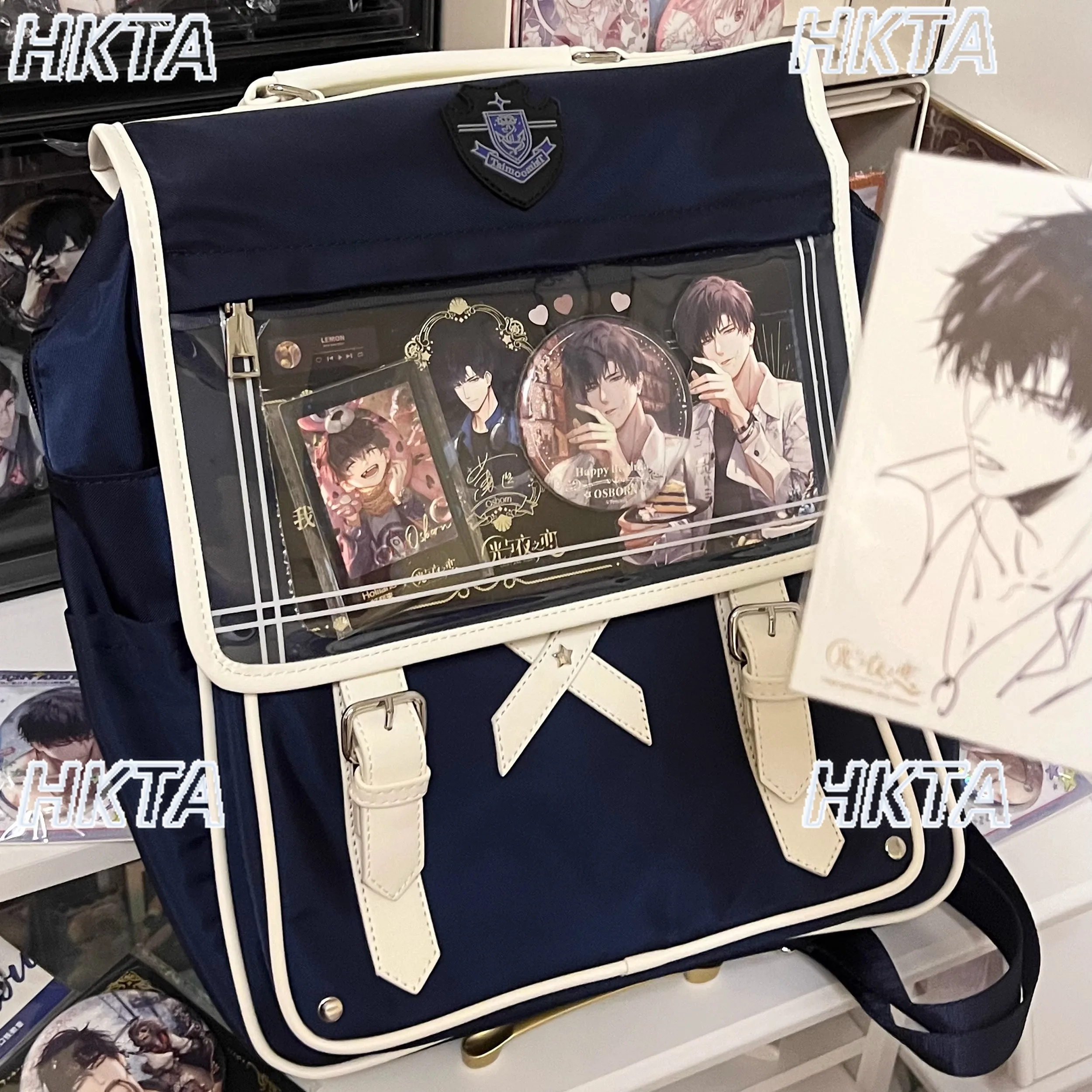 

Japanese College Double Shoulder Pain Bag Large Capacity Student Daily Casual Commuter Versatile Blue School Bag for Women Man