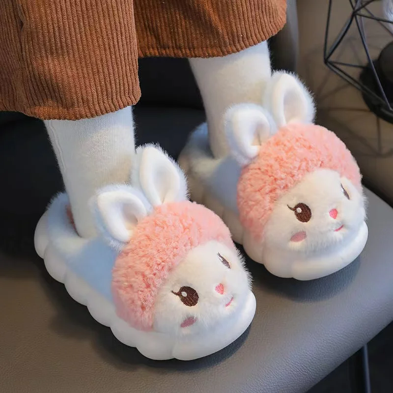 Children\'s Home Cotton Slippers Cartoon Rabbit Anti-slip Indoor Warm Winter Fluffy Slippers Girls Princess Shoes Slippers Kids