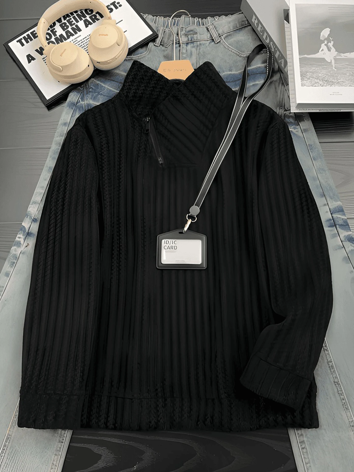 

Мужская толстовка с длинным рукавом в американском стиле с узором «рыбья кость», весенне-осенняя, с эффектом высокой теплоизоляции, в стиле ретро, с эффектом прохлады внутри