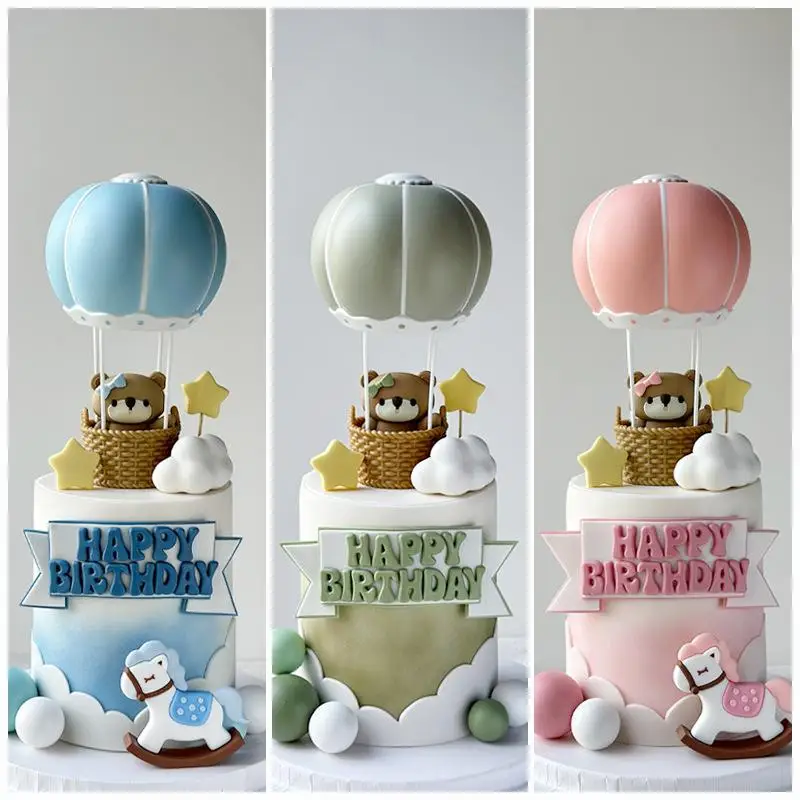 C Blue Pink Hot Air Balloon Cake Topper Gender Reveal Party Cake Decoration Kids Boy Girls Birthday Party Supplies Baby Shower