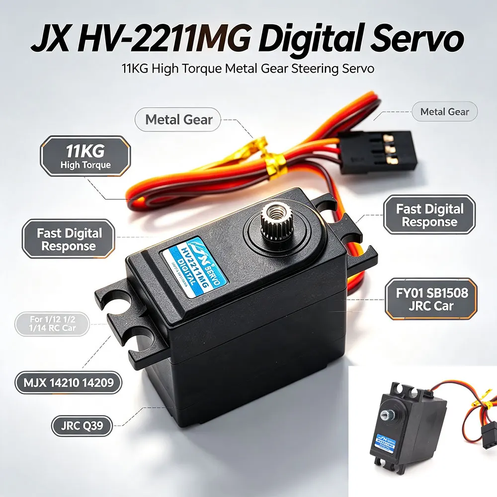JX HV-2211MG MJX 14210 14209 11KG Hochdrehmoment Metallgetriebe Digital Servo für 1/12 1/14 FY01 SB1508 JRC Q39 RC Auto Upgrade-Teile
