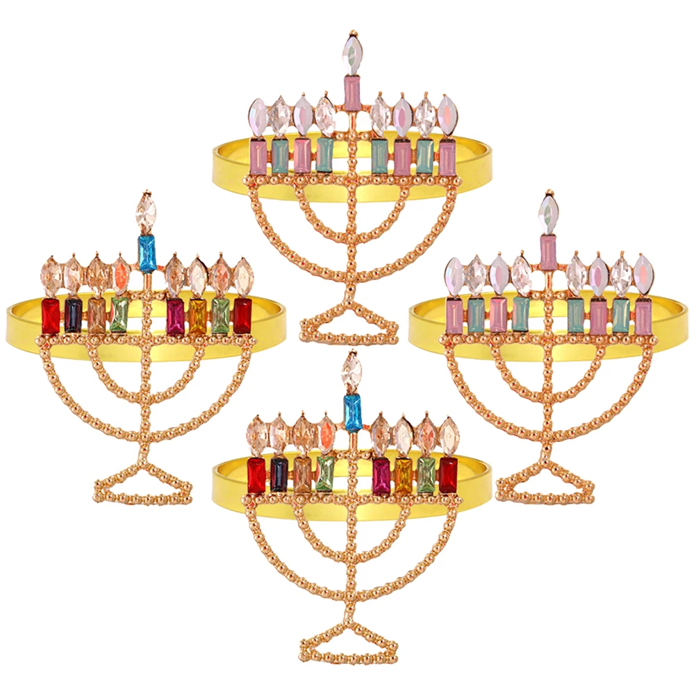 

4pcs Alloy Napkin Rings Colorful Diamond Holder Table Decoration Serviette Buckle Party Banquet Home Use Reusable