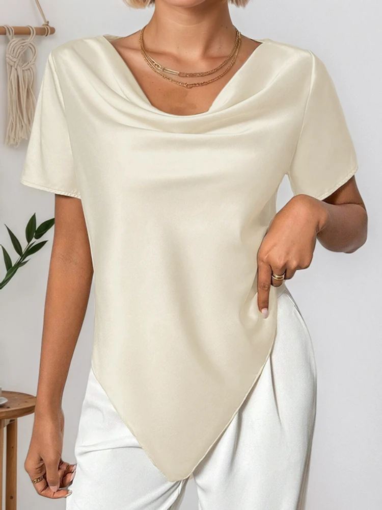 

Women Blouses ZANZEA Elegant Irregular Hem Short Sleeve Solid Color Tops Tee Streetwear Women's Clothing Blusas Oversize Tunic