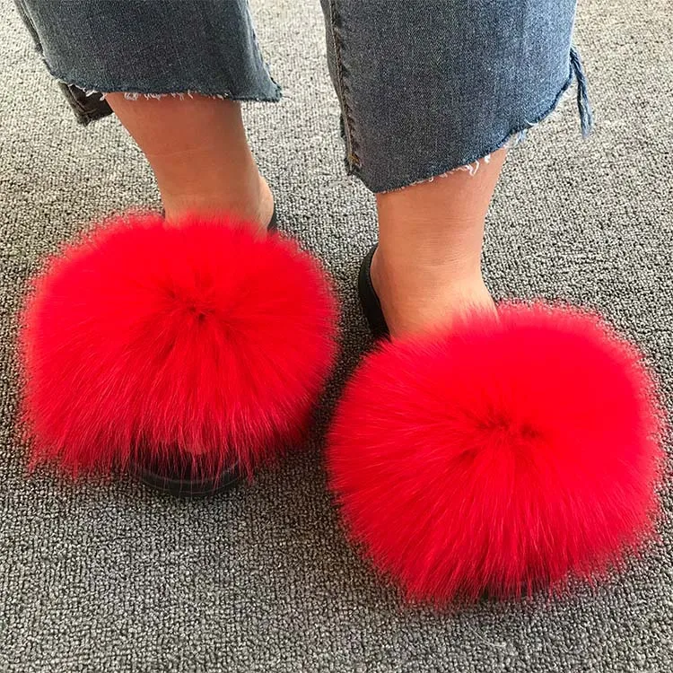 2024 Real Fox Fur Slides Wholesale Furry Sliders Women Ladies Fur Slippers hand mada amazing Quality