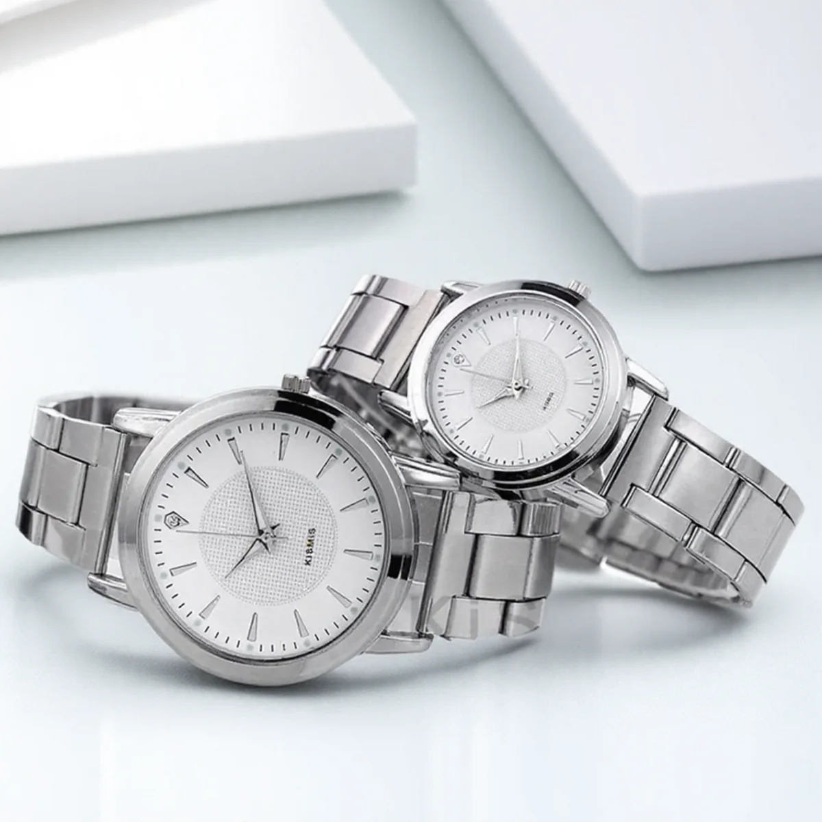 الأزواج مضيئة الصلب الفرقة ووتش الكوارتز المرأة الرجال هدية ساعة أزياء مطابقة الساعات #1