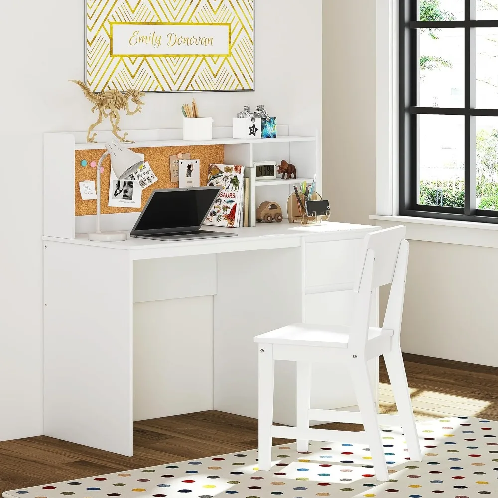 Bureau d'étude pour enfants avec chaise, ensembles de bureau et de chaises pour enfants avec clapier et armoire de rangement, table d'étude en bois pour enfants