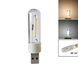 Mini bombilla LED COB de CC de 5V, lámpara de iluminación de lectura nocturna portátil, USB, 1W, iluminación blanca fría y cálida, tesoro de carga