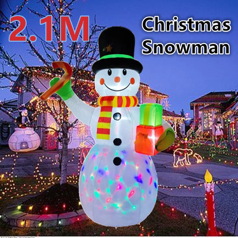 2.1M Christmas snowman, built-in LED lights, inflatable model decoration for indoor and outdoor Christmas party decoration