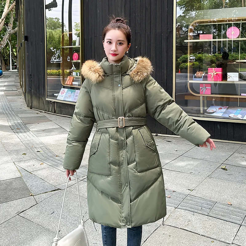 

Winter Parkas Women Clothes Trends Warm Mid-length Cotton-padded Jacket Cold Coat Belt Slim Windproof Windbreaker Thick Snowsuit
