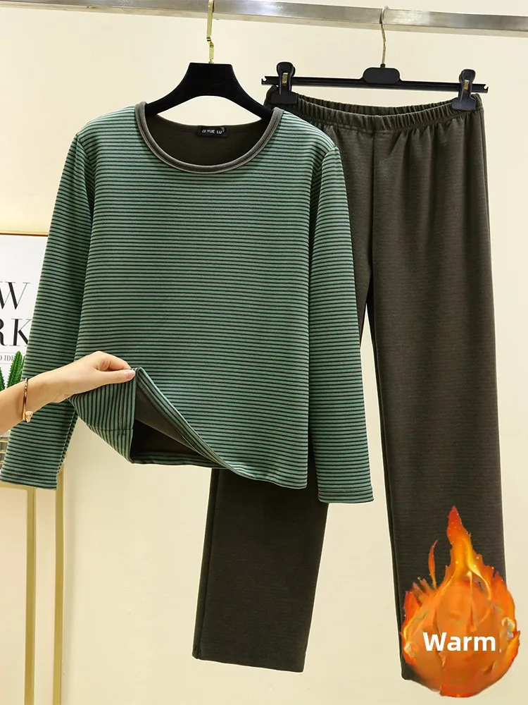 Thiened Fluffy Домашняя одежда для отдыха Женские зимние пижамы Long Sve круглый комплект из двух предметов Свободная домашняя одежда для отдыха