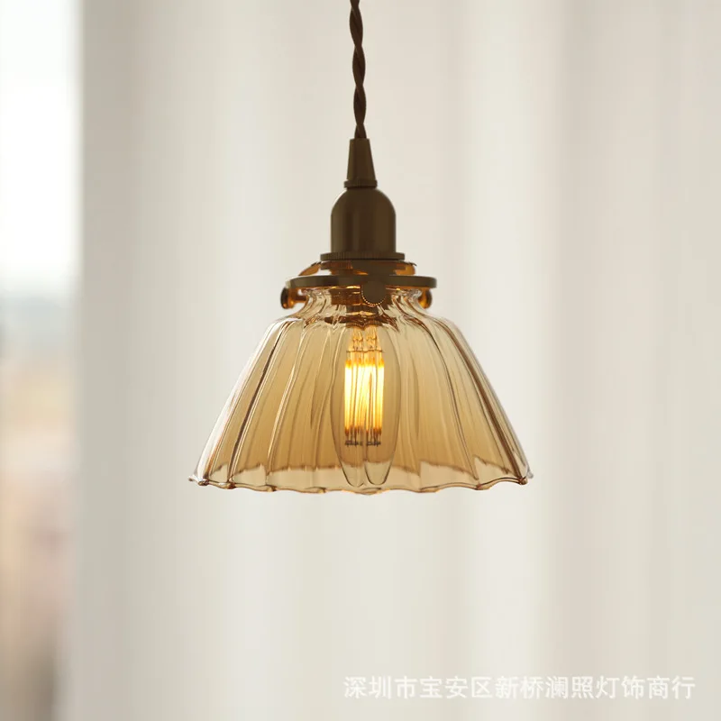 

Simple retro Japanese glass chandelier creative personality Nordic designer bedroom bedside bar entrance lighting