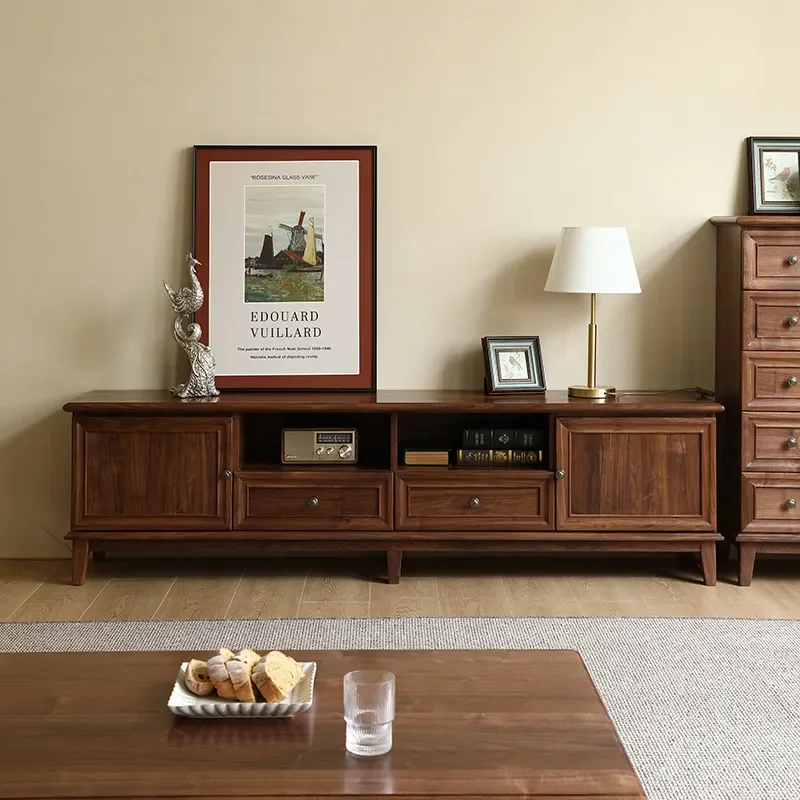 North American Black Walnut Solid Wood TV Stand Modern Minimalist Audio Visual Cabinet with Storage for Living Room