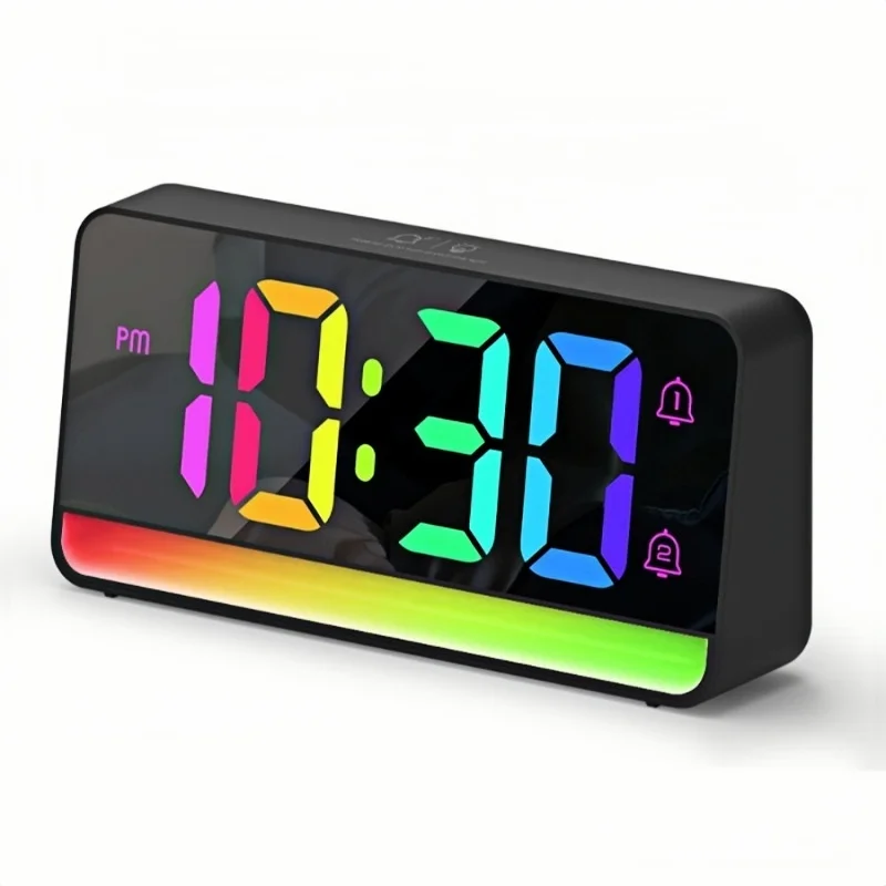 Digital Alarm Clock with 12 Colors Mood Light Auto-Dimming Dual Alarm 12/24H DST Snooze LED Desk Clock for Living Room Bedroom