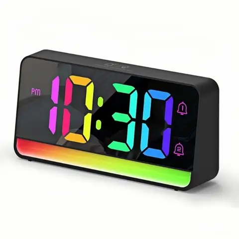 Digital Alarm Clock with 12 Colors Mood Light Auto-Dimming Dual Alarm 12/24H DST Snooze LED Desk Clock for Living Room Bedroom