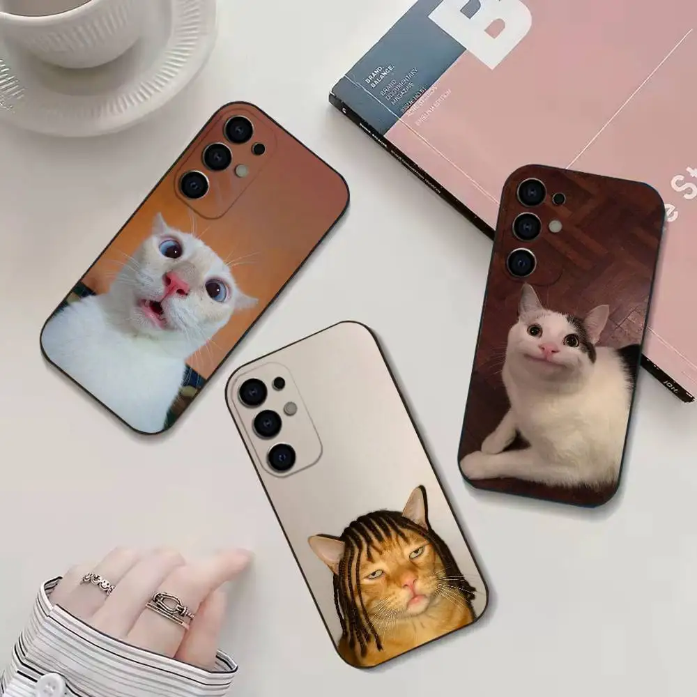 

Funny Animal Cat Phone Case For Samsung S25,24,23,22,30,21,10,9,Ultra,Plus,Lite Black Soft Case