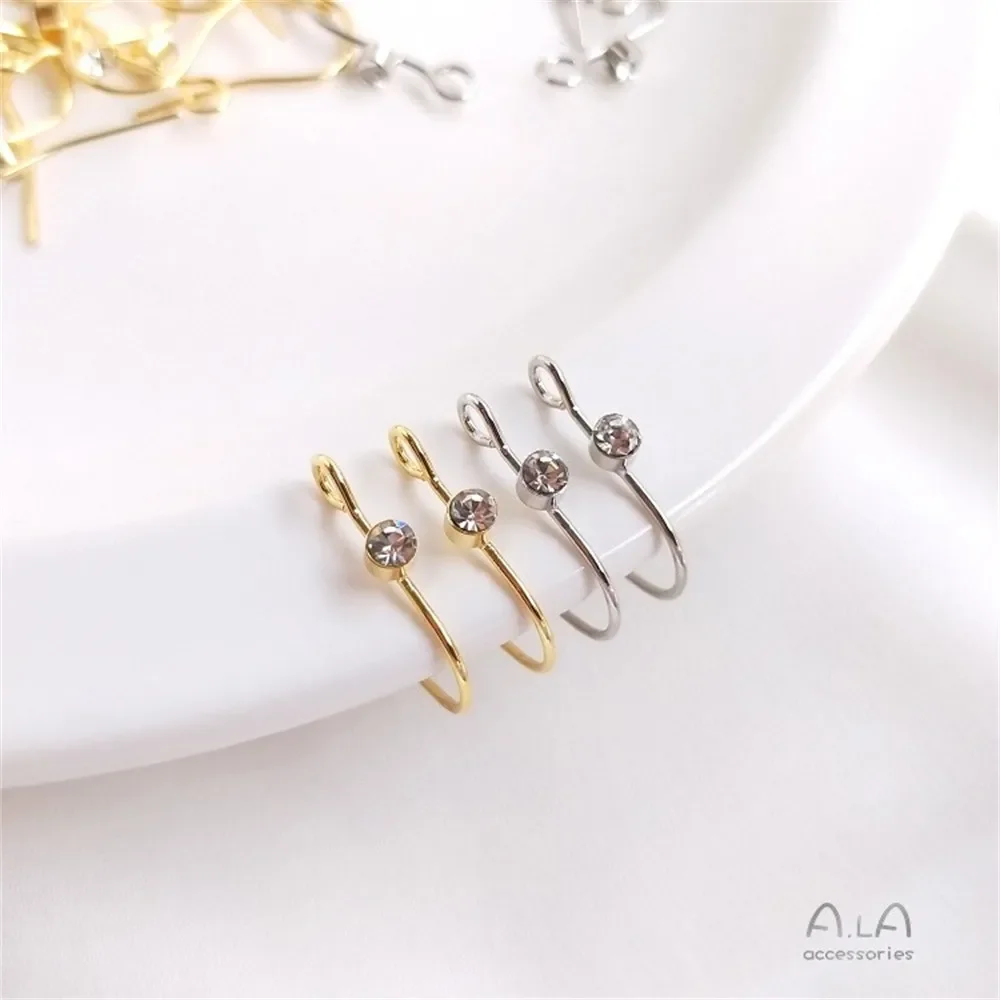 Copper Inlaid Zirconium Package 18K True Gold Ear Hook Single Zircon Simple Ear Hook Diy Fashion Earrings Ear Accessories E045