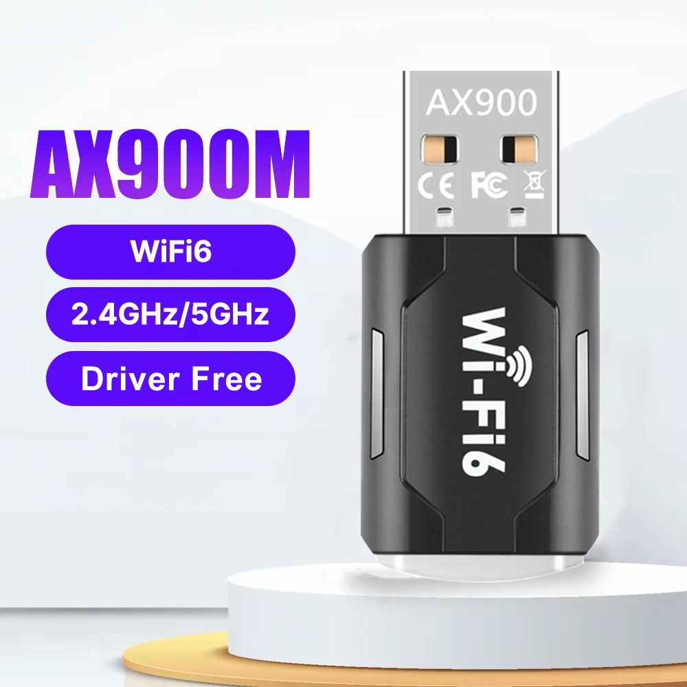 900Mbps USB WiFi 6 Adapter Dual Band 2.4G 5G Wireless Network Card for PC External USB Network Receiver Transmitter Drive Free