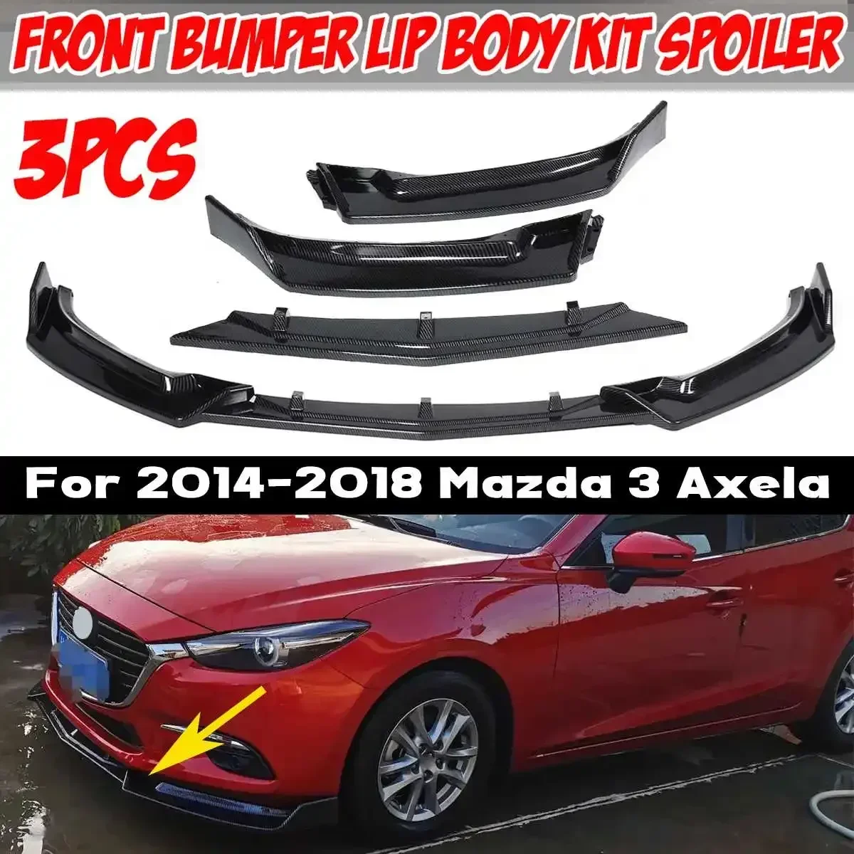 

3Pcs Car Front Bumper Splitter Lip Diffuser Spoiler Protection Guard For Mazda 3 Axela 2014 2015 2016 2017 2018 Exterior Part