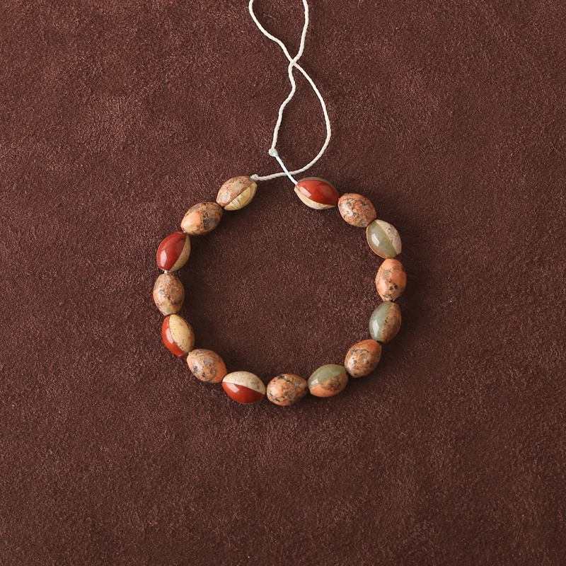 

B&F Natural Stone Handmade Green Aventurine Red River Jasper Unakite Jasper Indonesian Coral Intarsia Loose Beads for Necklace