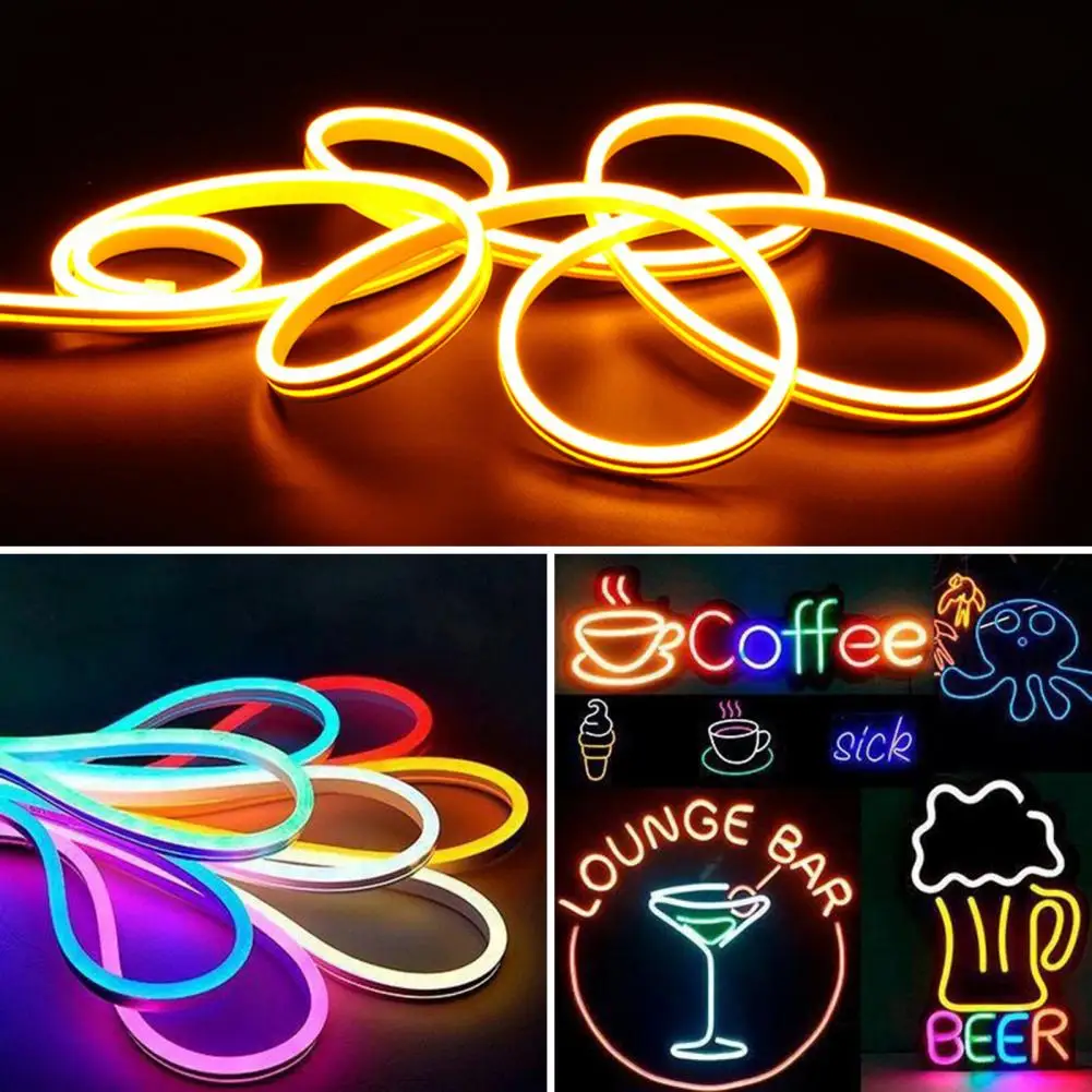 5M LED Neon Light Strip 12V IP65 Waterproof Flexible DIY Cuttable Super Bright Side Lighting Soft Silicone Decoration Lamp Strip