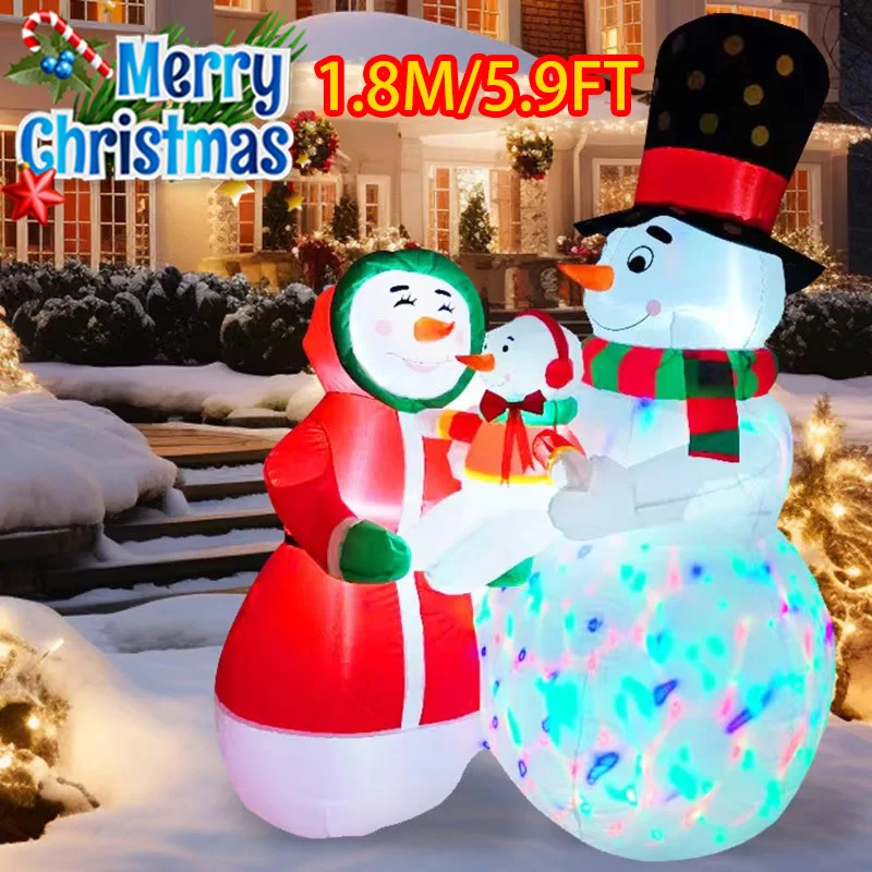 

Christmas Decoration Snowman's Family Christmas Inflatable Model Luminous Inflatable Model Christmas Atmosphere Decor Model